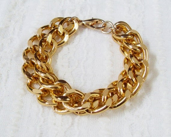 Double Glossy Gold Chain Bracelet. A Chunky Double by PlanetPicnic