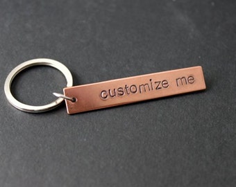 Customized Keychain, Personalized Keychain, Copper, Stamped Keychain, Christmas Gift, Teacher Gift, Gift Under 15, Stocking Stuffer