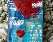 Custom Made Heart Talk Mixed Media Canvas: Blue, Red and White 6"x12" inches Custom Made Heart Talk Mixed Media Canvas: Blue, Red and White 6"x12" inches