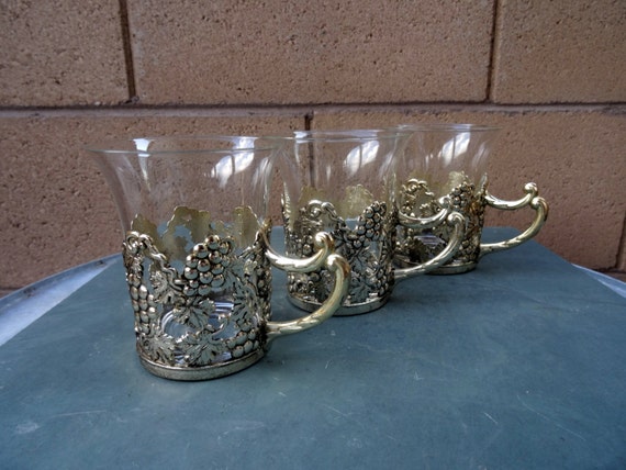 silver 3  Coffee, Design A Cups Glass  Silver Metal  Grape Vintage In cups vintage Tea,