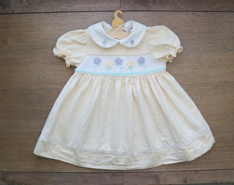 Vintage Baby Clothes, Baby Girl Yellow Smocked Dress with Crochet ...