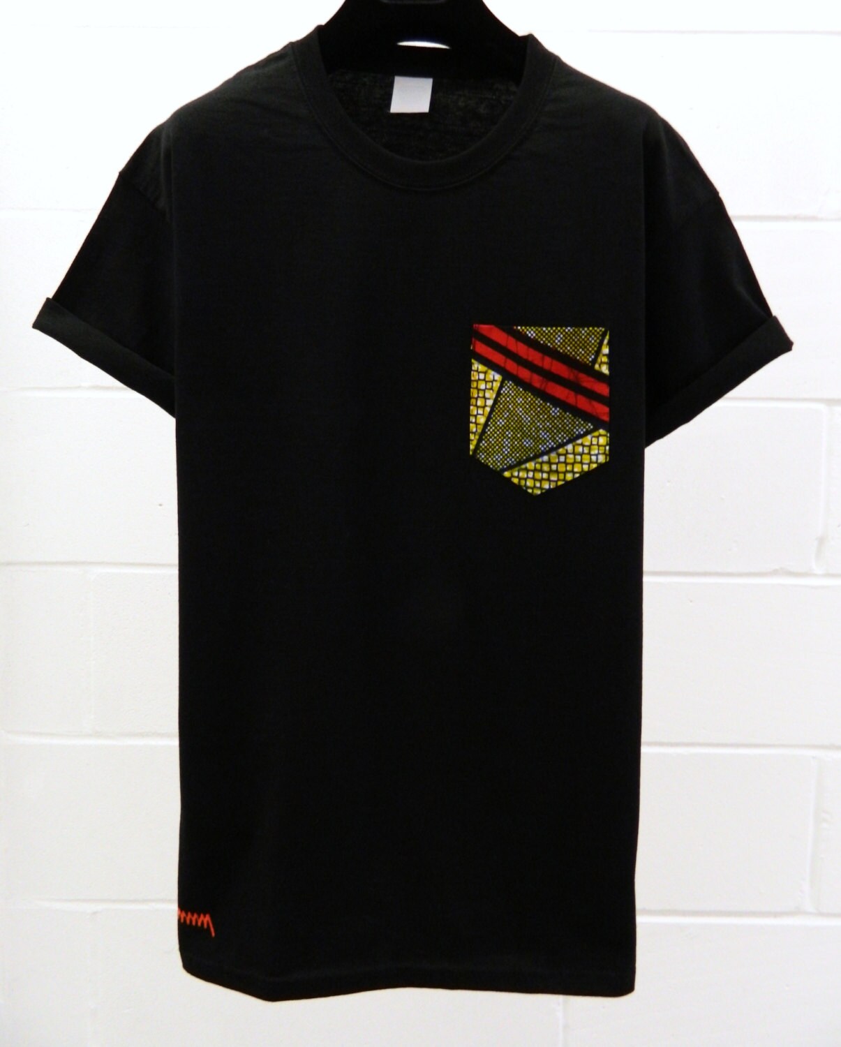 Download Men's African Print Pattern Black Pocket T-Shirt