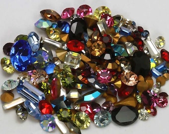 Huge Loose Swarovski Rhinestone Lot Fancy Mix 10pp - 34SS - Vintage First Quality Crystal - Mixed Colors Shapes & Sizes - 5 Grams