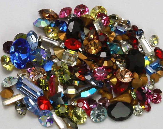 10pp - 34SS Swarovski Huge Loose Rhinestone Lot Fancy Mix - Vintage First Quality Crystal - Mixed Colors & Sizes - 5 Grams