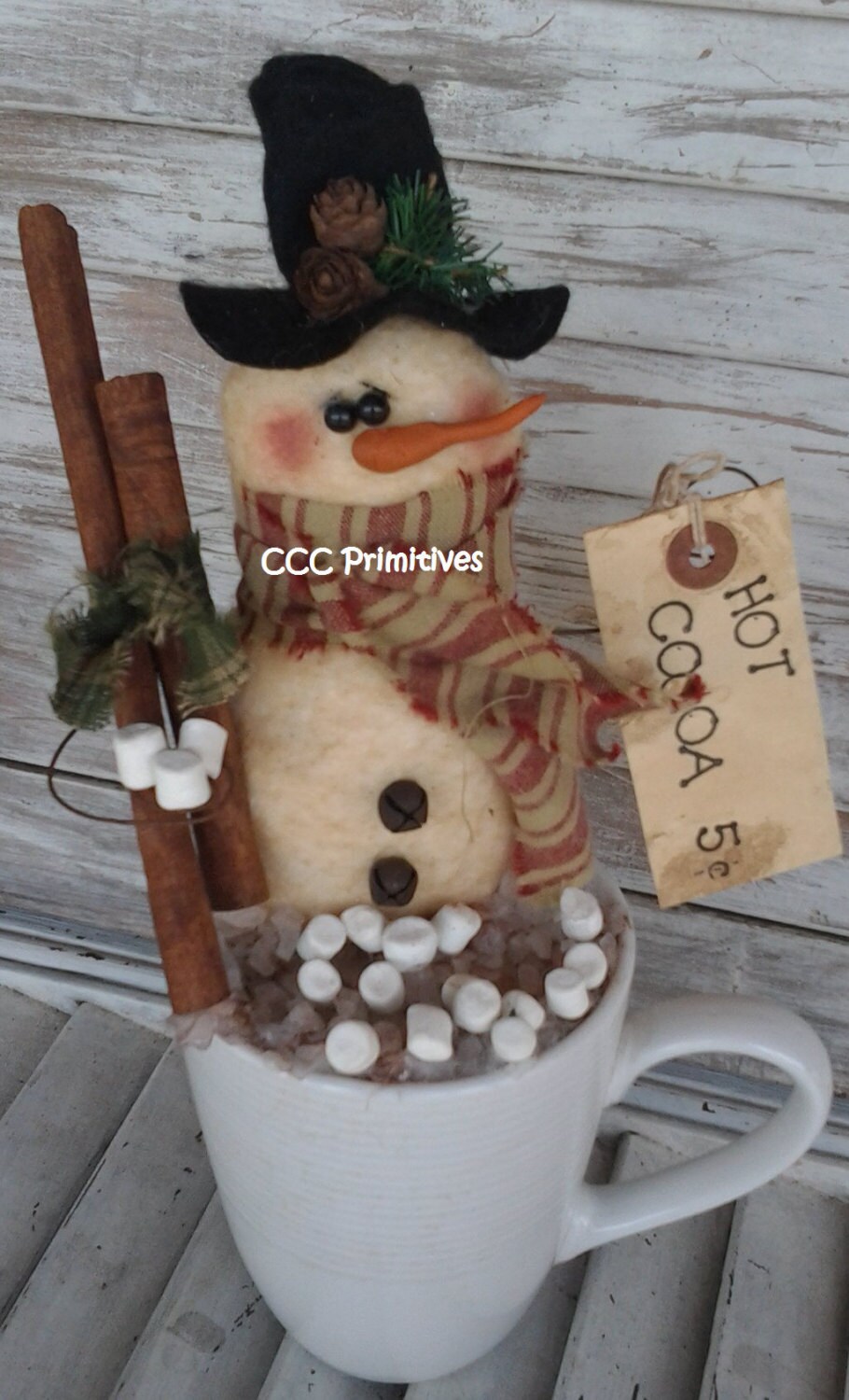 Hot Cocoa 5 Cents Snowman Cup - Primitive Snowman Cup - Primitive Snowman - Primitive Christmas Snowman - Winter Snowman Cup