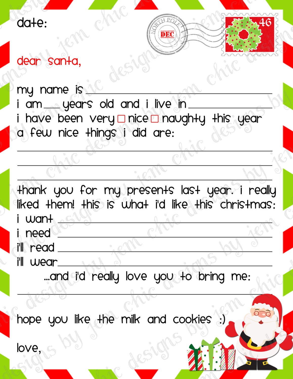 Kids Christmas Wishlist Printable Dear Santa By