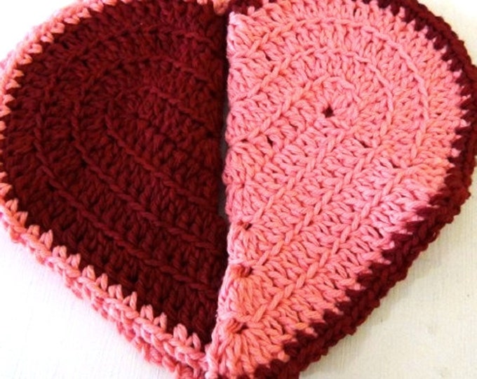 Valentines Day / Mother's Day / Anyday Heart Washcloth - Set of 2 - Pink and Maroon