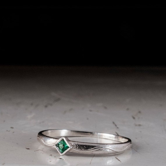 Dainty Sterling Silver Emerald Ring