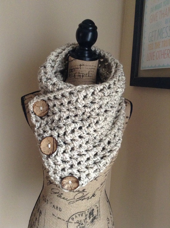 Items similar to 3 Buttoned Crochet Cowl Scarf Pattern on Etsy