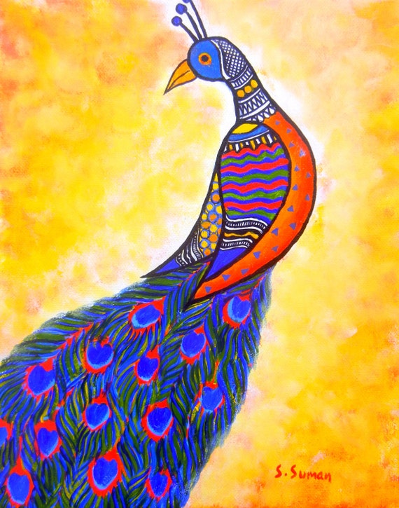 Items similar to Peacock art print, peacock acrylic painting art print ...