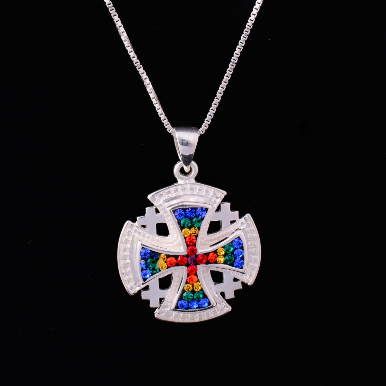 Jerusalem Cross Crusader Sterling Silver 925 Necklace by Jerustore