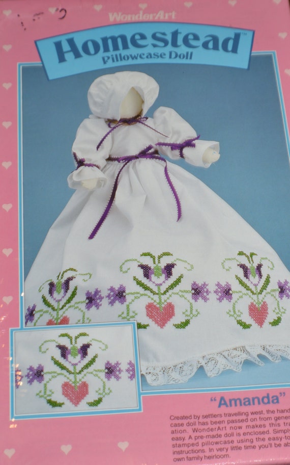 Vintage 90s Pillowcase Doll Kit Embroidered Doll Primitive