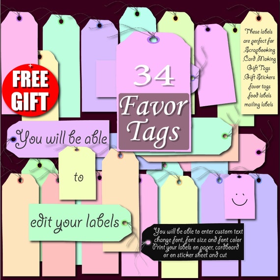 Digital Label Clip Art printable label favor tag gift DIY labels print 36 Pastel Digital tags for scrapbooking and price tag label maker