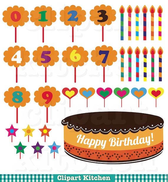 Birthday Cake Decoration Digital Clipart Set Personal and