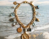 Bracelet - Sea of Galilee Mary Magdalene Charm - Labradorite, Crystal, Pearl, Aquamarine, 18K Gold Vermeil