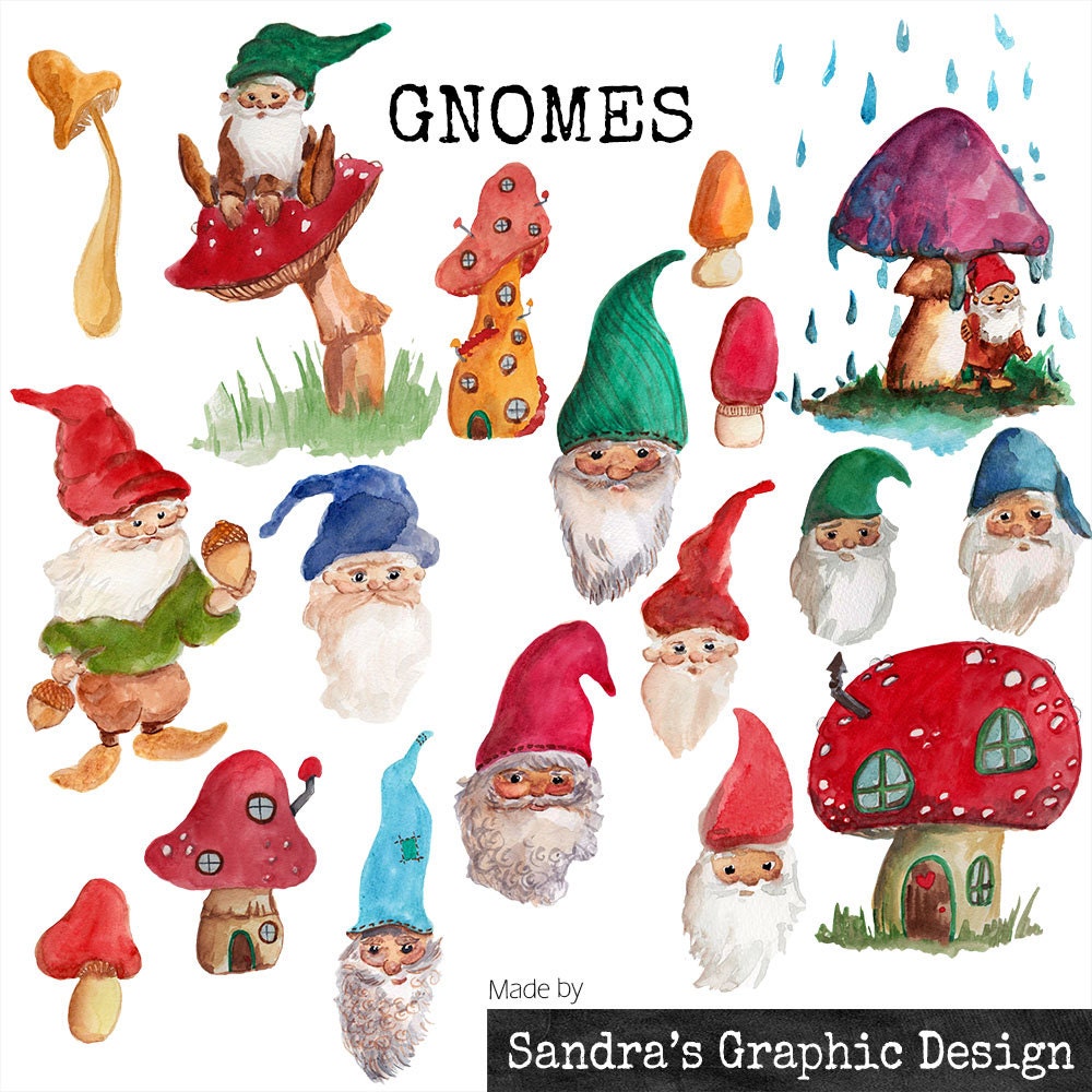 Download Clipart: "GNOMES" hand painted watercolor gnomes and ...