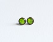 BOHO CHIC Stud Earrings metal brass depicting fashionable green ornaments , Vintage, Glamour, Boho, Green,Fresh