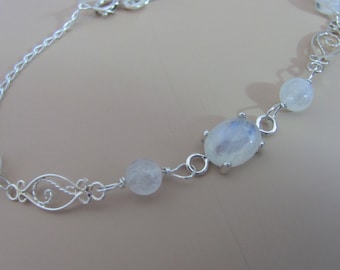 Rainbow Moonstone Bracelet, Sterling Silver, 10x8mm Moonstone Bracelet, Moonstone Gemstone Jewelry, Bride Bracelet, Wedding Jewelry