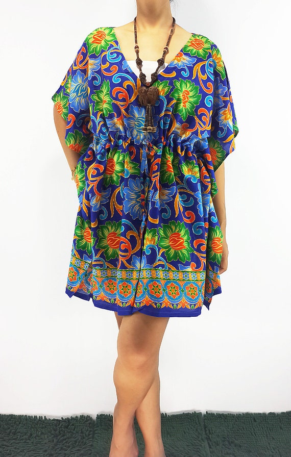  Persian blue Kaftan Dress Blouse Mini Sheer Dress Butterfly