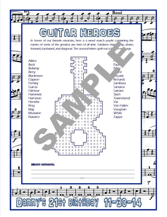 The Music Fan's Printable Word Search. Hidden Message Optional. Includes Answer Key.