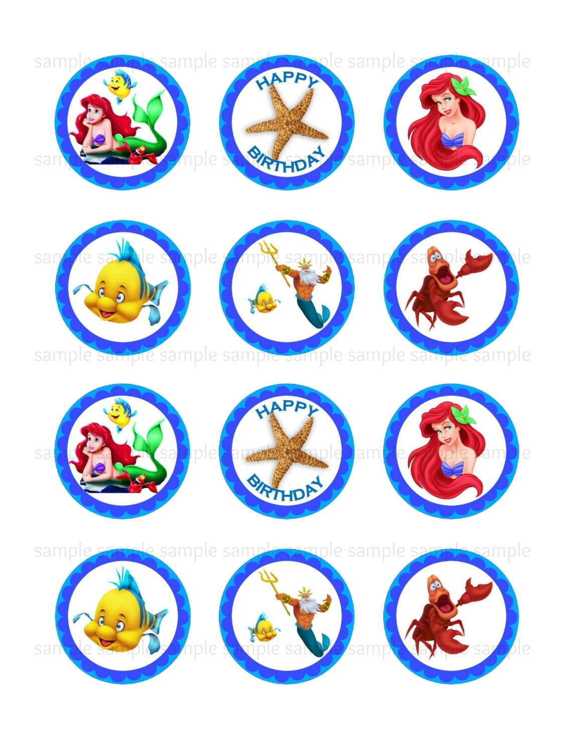 Ariel 2 Cupcake Topper Princess Printable by kidspartypixel