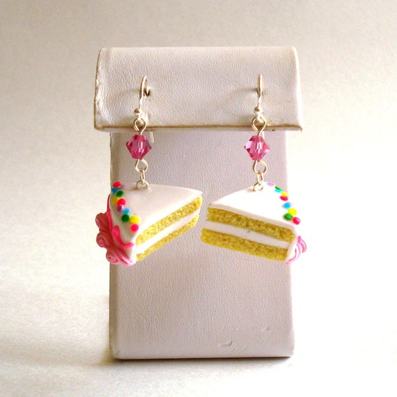 Birthday Cake Earrings Cake Slice Earrings Pink by FatallyFeminine