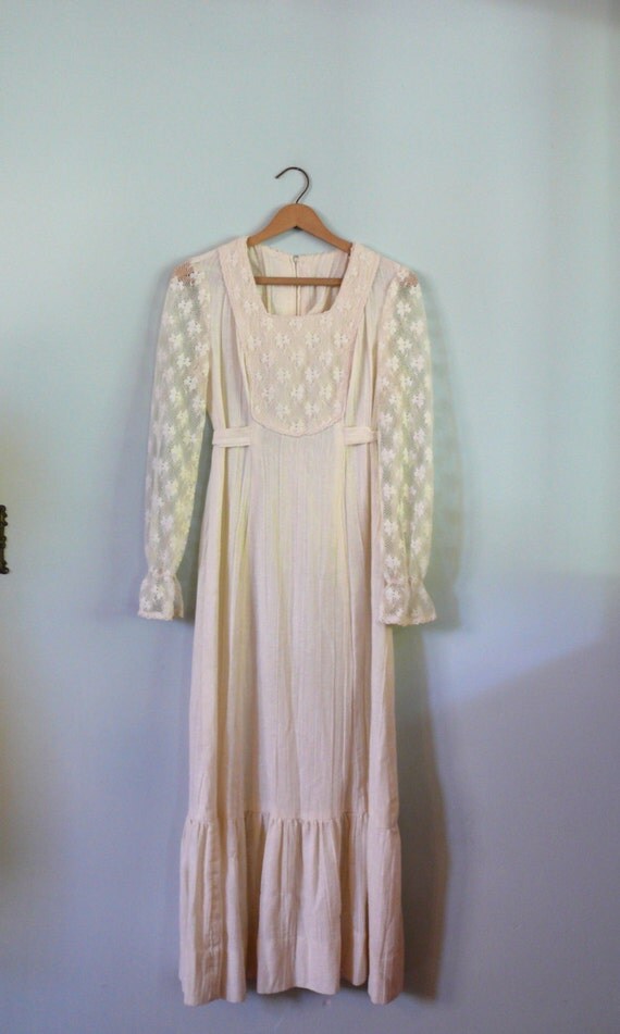 1970s Dress // Cream Gauze and Lace Maxi by AdelaideHomesewn