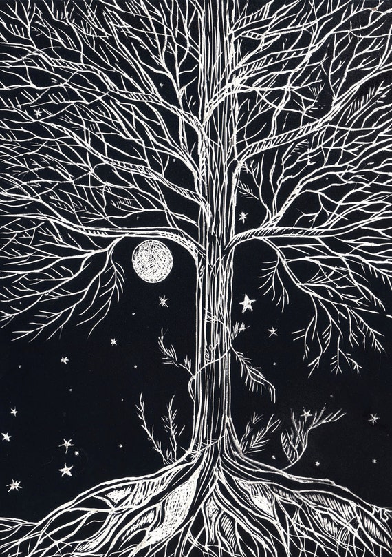 Tree Of Life Etching Tree Drawing Scratchboard Original