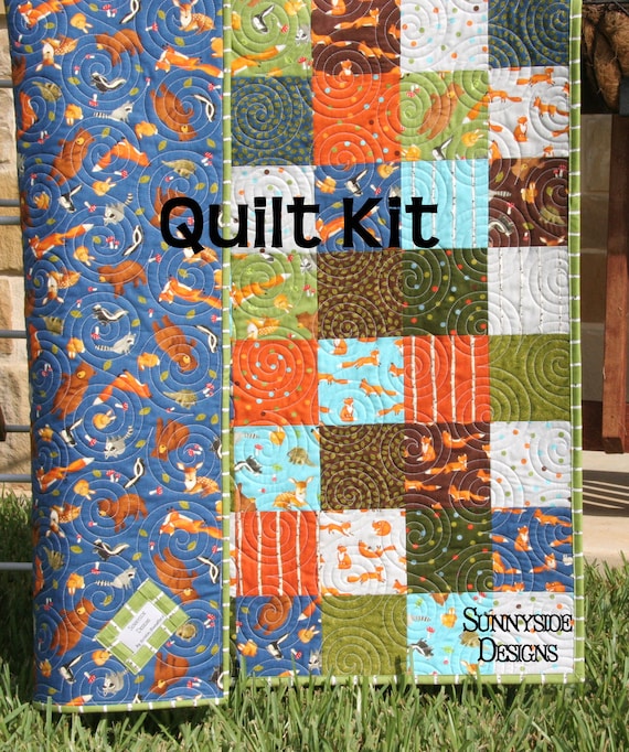 Forest Friends Quilt Kit Moda Fabrics Blue Green Orange