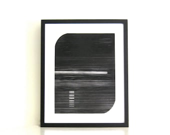 Minimalist Art . Etching Print . Black and White : Track 1 . Print Size 14" x 18" . Unframed