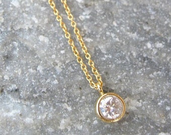 Gold Solitaire Necklace, Tiny Diamond Necklace, Gold Jewelry, Bridesmaids Jewelry Gold Dainty Necklace Gold Necklace Bridesmaids Necklace