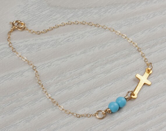 Turquoise bracelet / Sideways cross bracelet / by OlizzJewelry