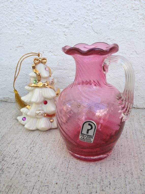 Sweet Petite Pilgrim Glass Vase Pink Cranberry by TizaVintage