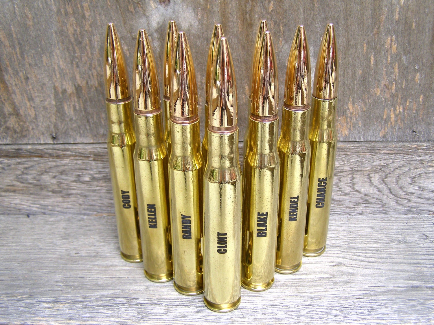 Groomsmen Gifts 11 Brass Engraved . 50 Cal Personalized Bottle