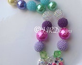 Minnie Mouse Inspired Girl Necklace- Colorful Pendant-Chunky-Bubble Gum Necklace- Minnie Rhinestone Il_170x135