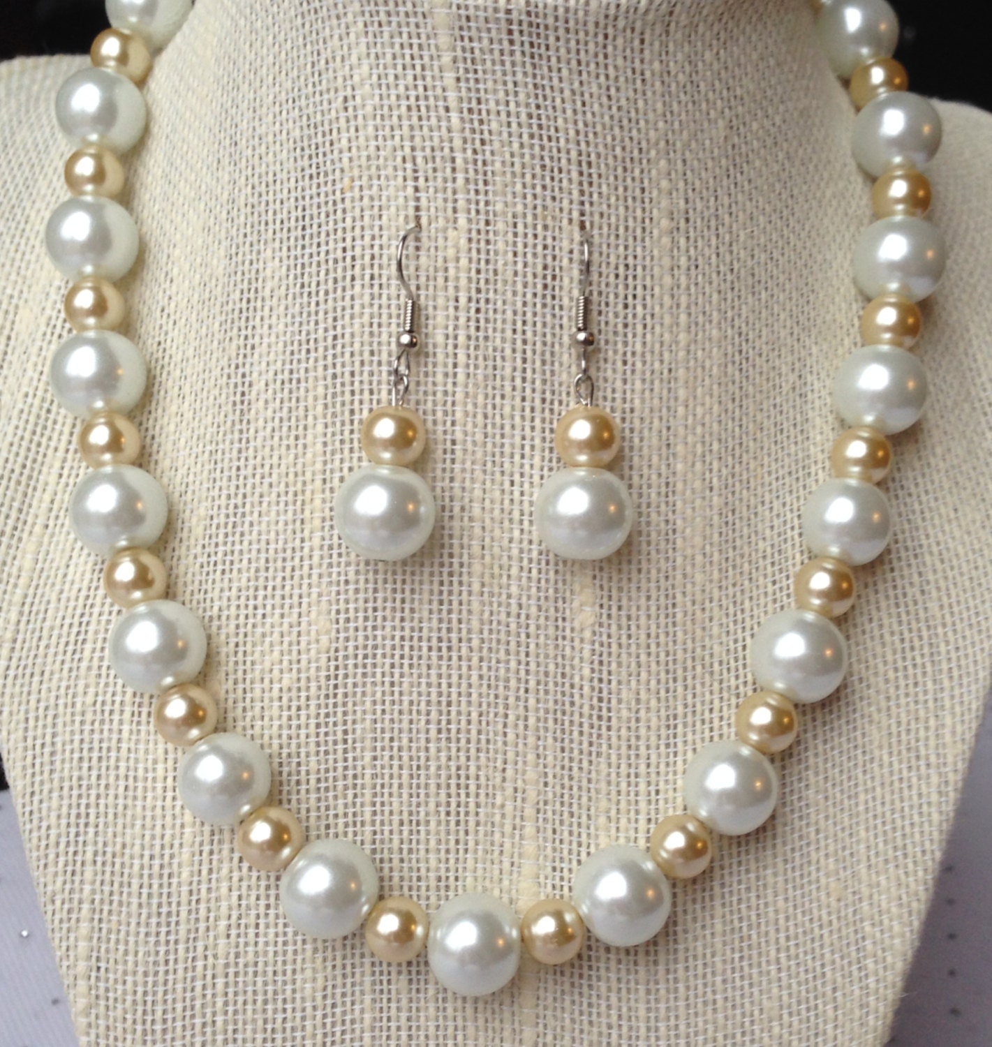 Champagne Pearl Bridal Necklace Wedding Jewelry Set Pearl