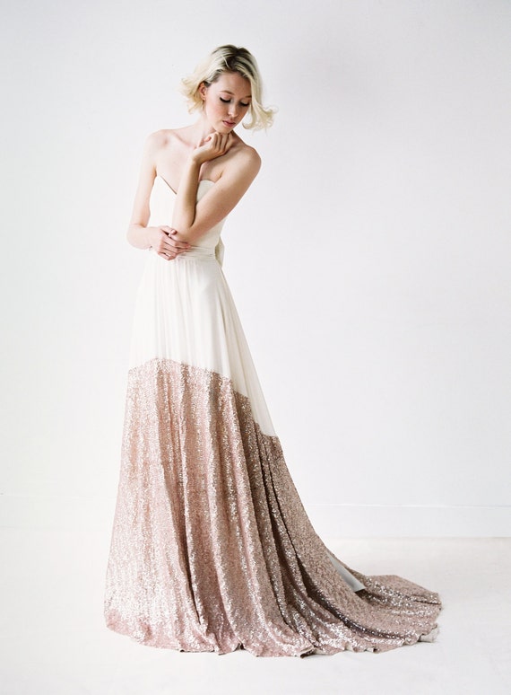 Sierra A modern chiffon and rose  gold  sequined wedding 