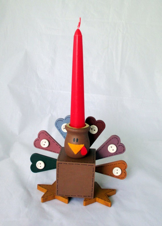 Large Wood Turkey Candle Holder painted wood crafts