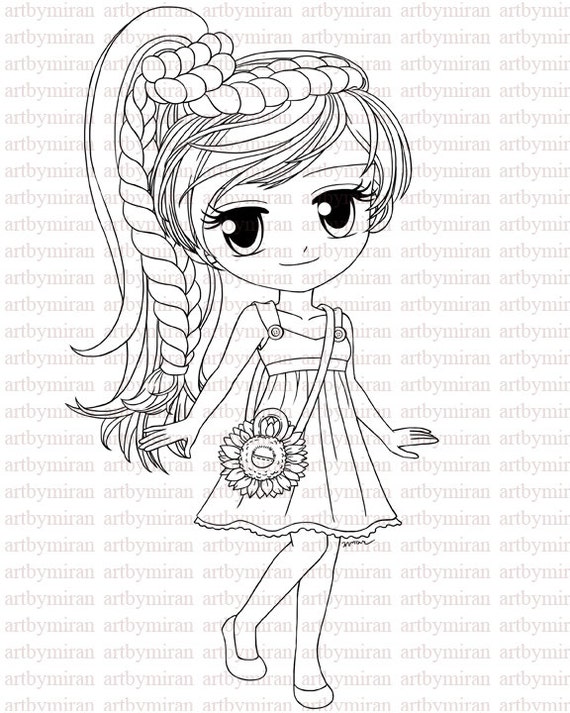 Digi Stamp-Miss Sunshine (without Sunflowers background) , Digital Stamp, Coloring page, Art by Mi Ran Jung