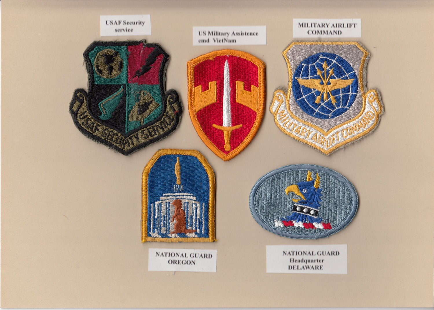 5 US patches: USAF Security Service US Military Assistance