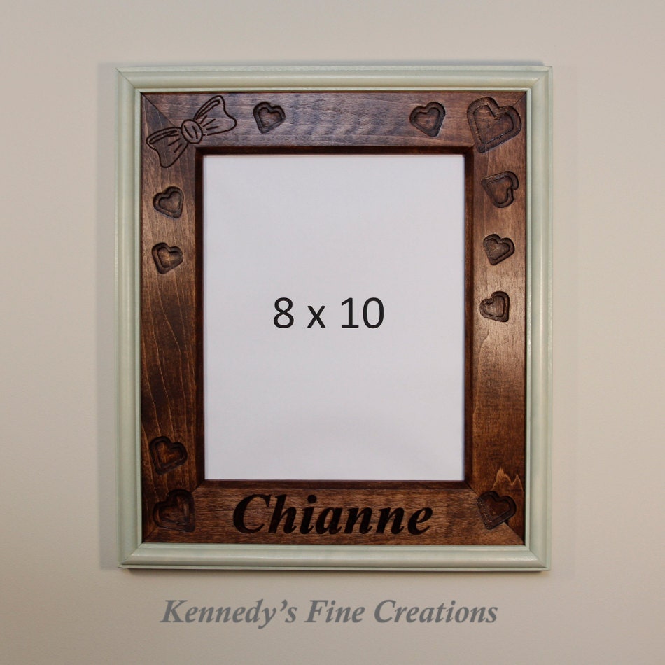 Personalized Hearts Engraved Stained Wood Picture Double Frame (8X10)