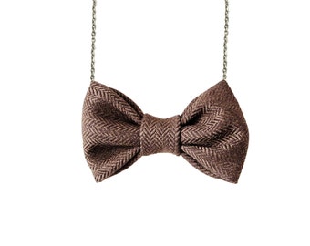 Dark Brown Herringbone - Bow Tie Necklace PreTied BowTie for Women and Girls