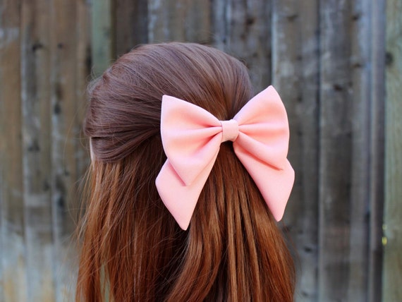4 5 Pink Hair Bow Fabric Hair Bow With Tails Big Hair 4 5 Pink Hair Bow Fabric Hair Bow With Tails Big Hair