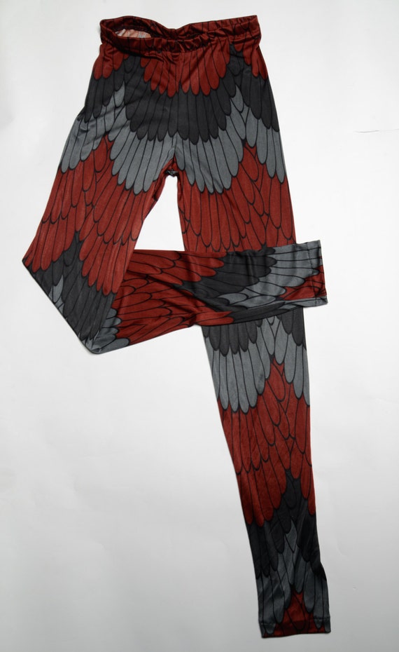 Smoldering Fire Feather Print Silk Jersey Leggings