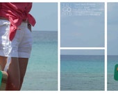 Wooden red and green hand bag with ''mouse'' gray leather handles