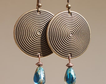 Bohemian Earrings Boho Earrings Brass Earrings Blue Earrings Dangle Czech Earrings Jewelry Gift Ideas Gift For Her Gift Ideas