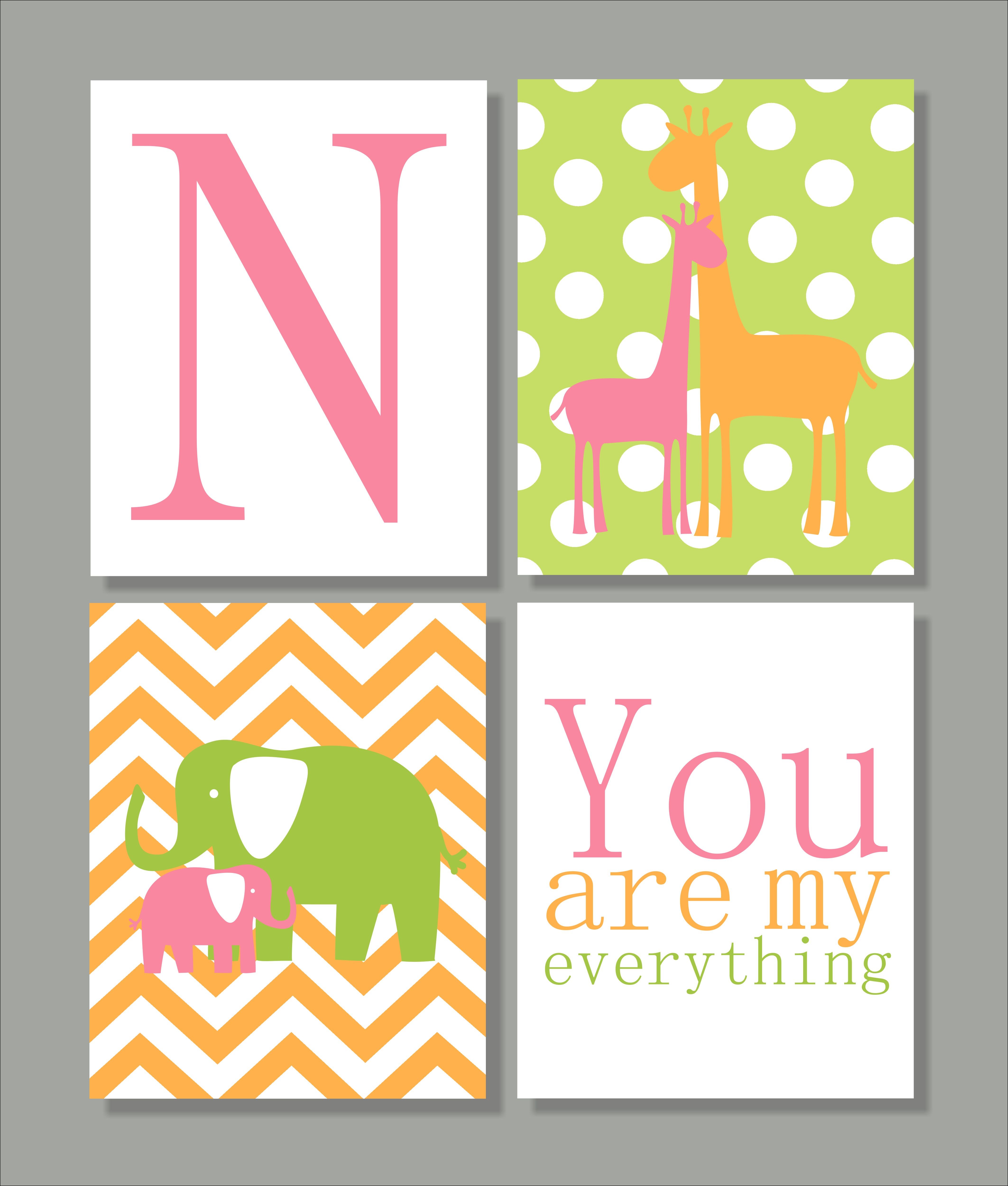 giraffe and elephant nursery print