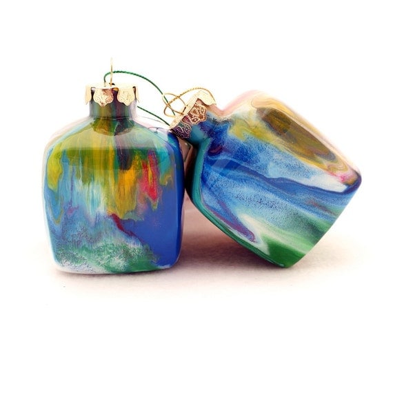 SALE Glass Christmas Ornaments Painted Inside Multicolored