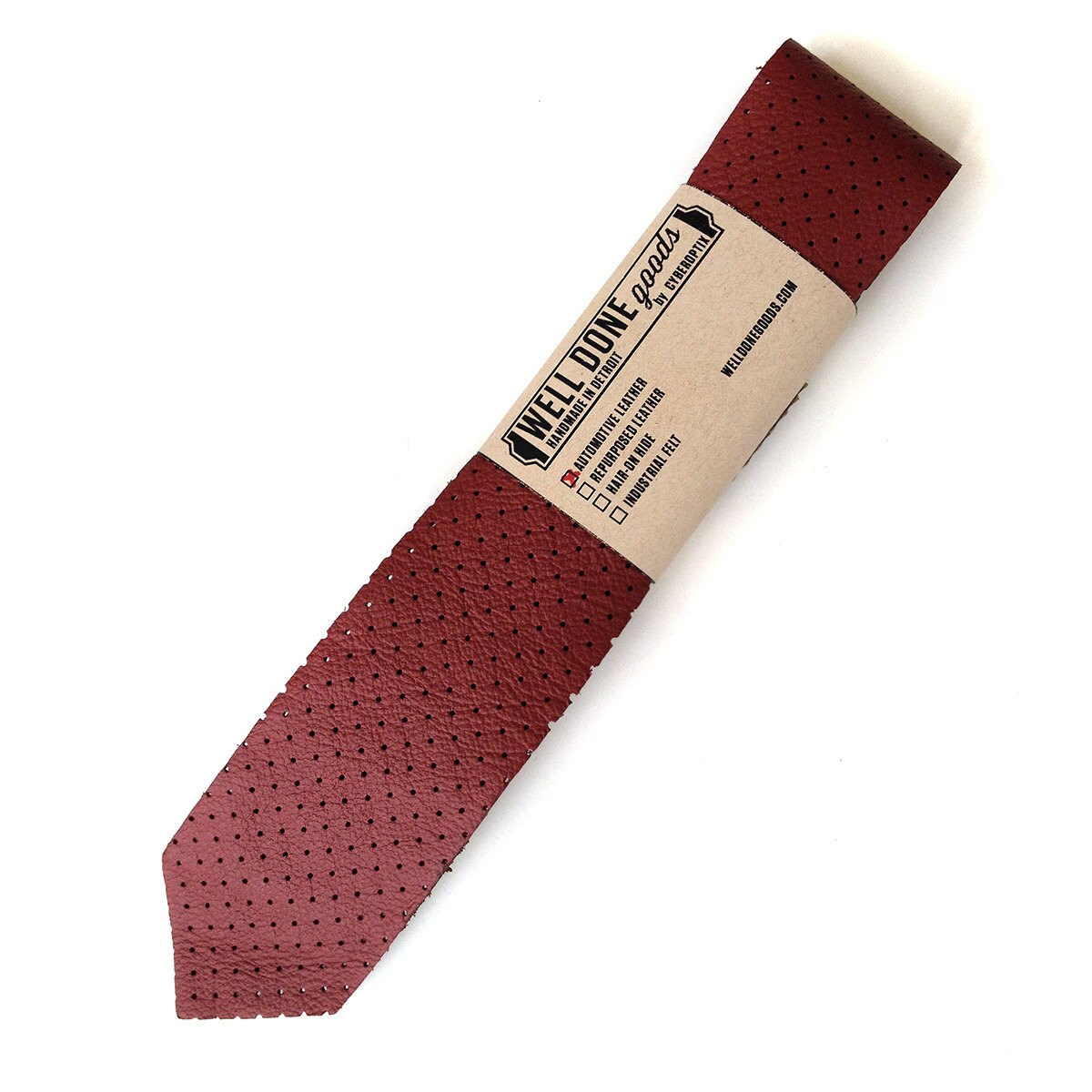 Oxblood leather necktie. Perforated leather mens by Cyberoptix