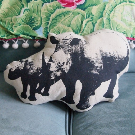 Items similar to Rhinoceros and Baby Rhino Screenprinted Pillow on Etsy